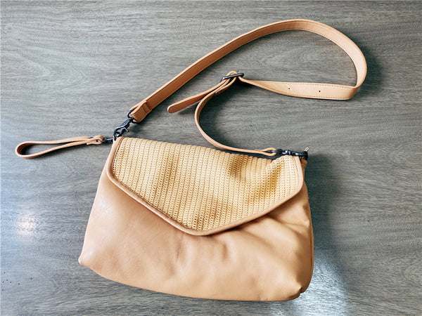 Women's Woven Bag Leather Crossbody Satchel Purse Leather Shoulder Bag Stylish