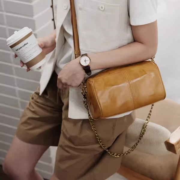 Womens Barrel Bag With Chain Leather Over The Shoulder Bag Crossbody Bags For Women Affordable