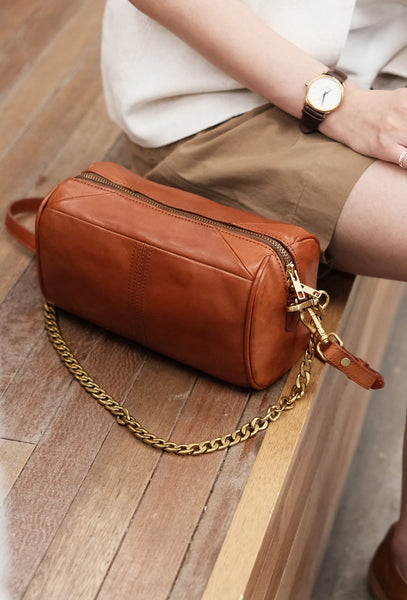 Womens Barrel Bag With Chain Leather Over The Shoulder Bag Crossbody Bags For Women