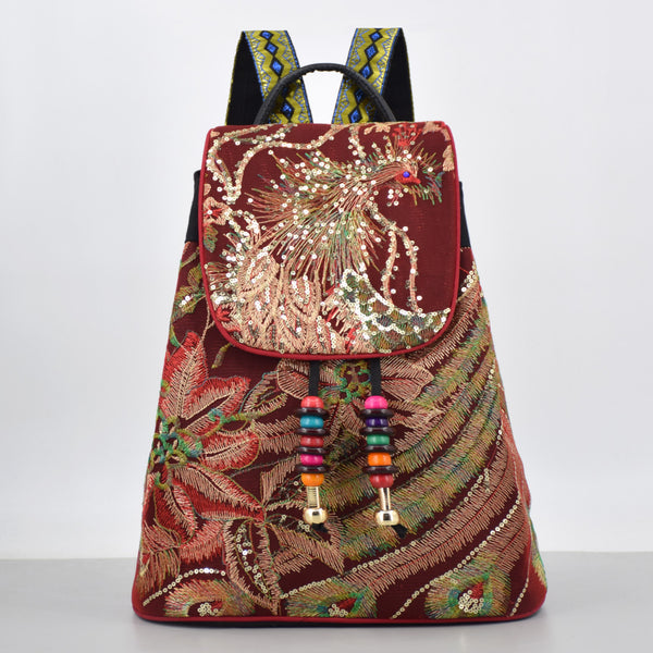 Womens Boho Canvas Backpack Purse Rucksack Bag Casual