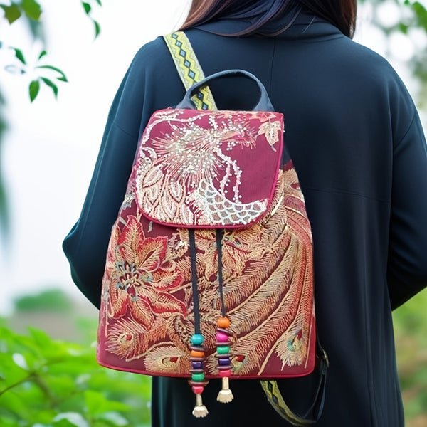 Small Womens Vintage Canvas Backpack Ethnic Style Rucksack Bag