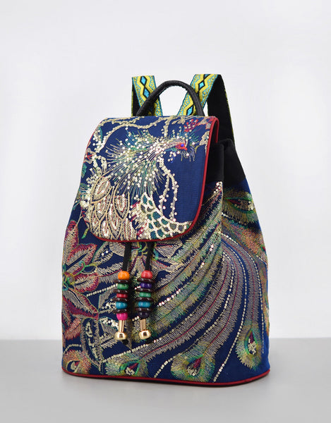 Womens Boho Canvas Backpack Purse Rucksack Bag