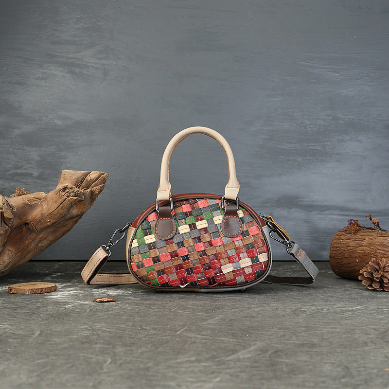 Womens Boho Handwoven Leather Handbag Genuine Leather Top Handle Shoulder Bag Badass