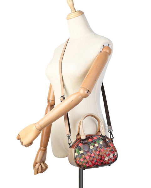 Womens Boho Handwoven Leather Handbag Genuine Leather Top Handle Shoulder Bag Classic