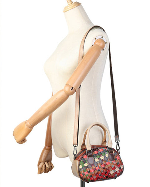 Womens Boho Handwoven Leather Handbag Genuine Leather Top Handle Shoulder Bag Classy
