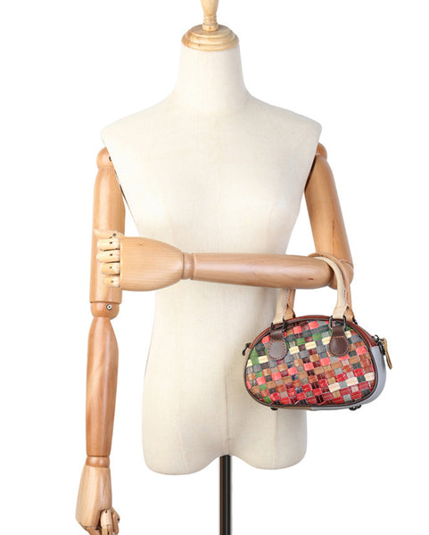 Womens Boho Handwoven Leather Handbag Genuine Leather Top Handle Shoulder Bag Cool