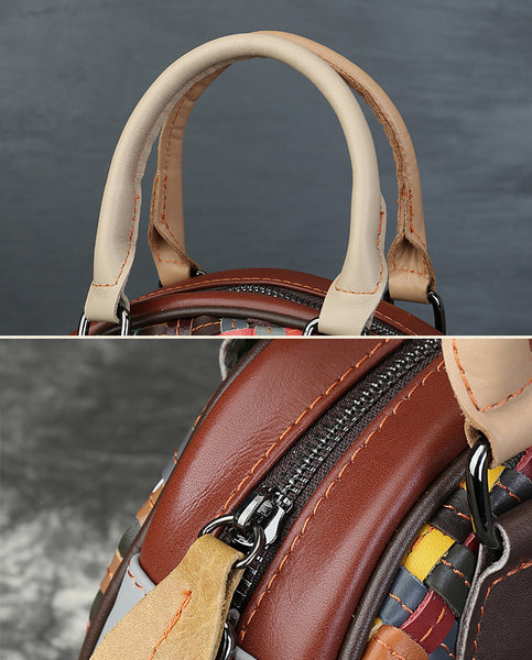 Womens Boho Handwoven Leather Handbag Genuine Leather Top Handle Shoulder Bag Cute