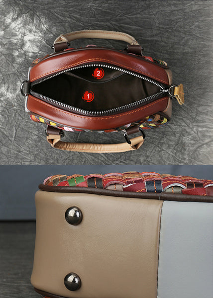 Womens Boho Handwoven Leather Handbag Genuine Leather Top Handle Shoulder Bag Funky