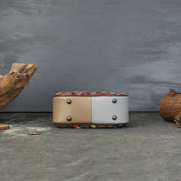 Womens Boho Handwoven Leather Handbag Genuine Leather Top Handle Shoulder Bag Genuine-Leather