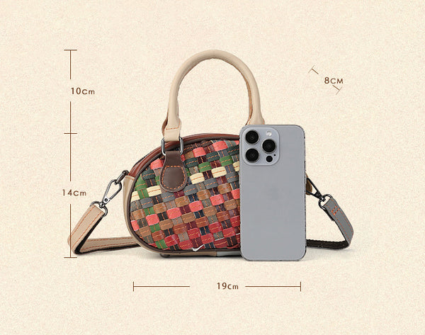 Womens Boho Handwoven Leather Handbag Genuine Leather Top Handle Shoulder Bag Gift-idea