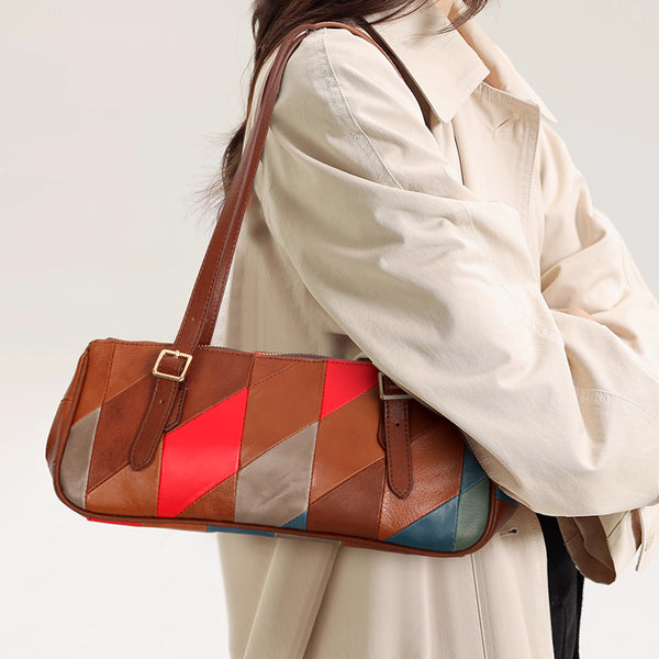 Womens-Boho-Patchwork-Genuine-Leather-Shoulder-Bag- Vintage-Handbag-Underarm-Purse-For-Women-Chic