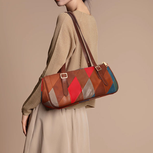 Womens-Boho-Patchwork-Genuine-Leather-Shoulder-Bag- Vintage-Handbag-Underarm-Purse-For-Women-Classic