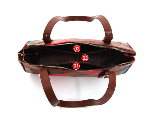 Womens Boho Patchwork Genuine Leather Shoulder Bag Vintage Handbag Underarm Purse For Women Inside