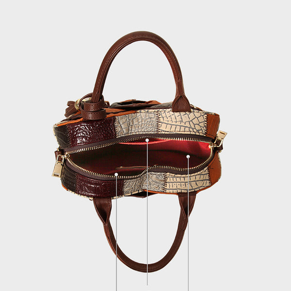 Womens Boho Patchwork Heart-Shaped Leather Handbag Genuine Leather Crossbody Bag for Women Capacity