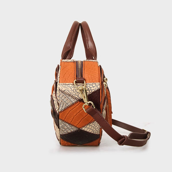 Womens Boho Patchwork Heart-Shaped Leather Handbag Genuine Leather Crossbody Bag for Women Classy