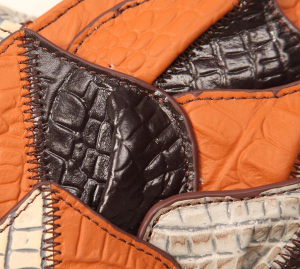 Womens Boho Patchwork Heart-Shaped Leather Handbag Genuine Leather Crossbody Bag for Women Details