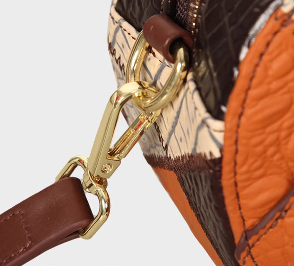 Womens Boho Patchwork Heart-Shaped Leather Handbag Genuine Leather Crossbody Bag for Women Fashion