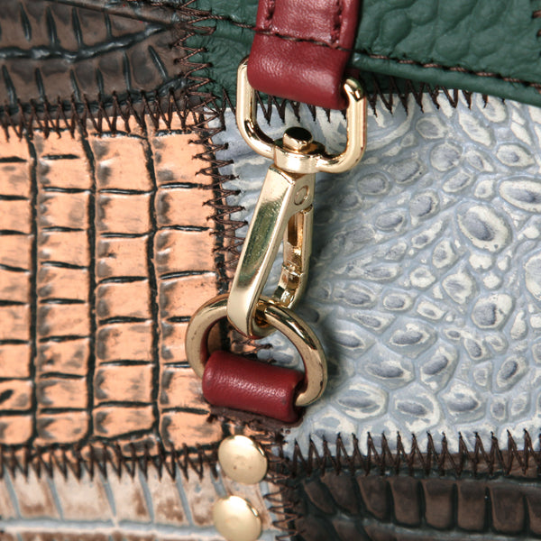 Womens Boho Patchwork Leather Backpack Small Genuine Leather Daypack Cowhide