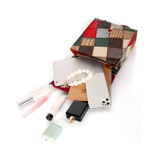 Womens Boho Patchwork Leather Backpack Small Genuine Leather Daypack Elegant