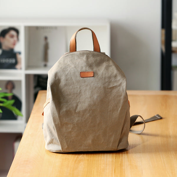 Womens Canvas Backpack with Genuine Leather Trim Casual Lightweight Travel Bag Affordable