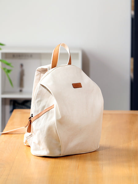 Womens Canvas Backpack with Genuine Leather Trim Casual Lightweight Travel Bag Beautiful