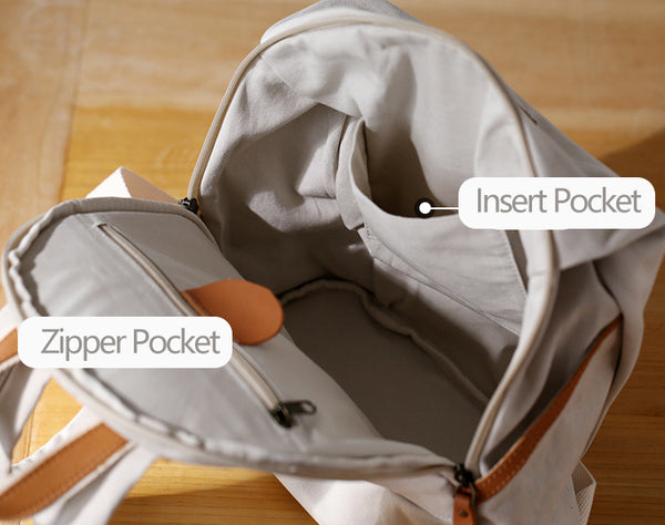 Womens Canvas Backpack with Genuine Leather Trim Casual Lightweight Travel Bag Capacity