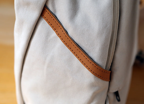 Womens Canvas Backpack with Genuine Leather Trim Casual Lightweight Travel Bag Durable