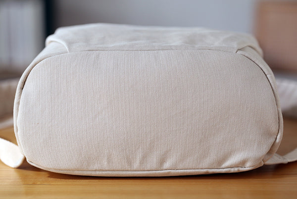 Womens Canvas Backpack with Genuine Leather Trim Casual Lightweight Travel Bag Gift