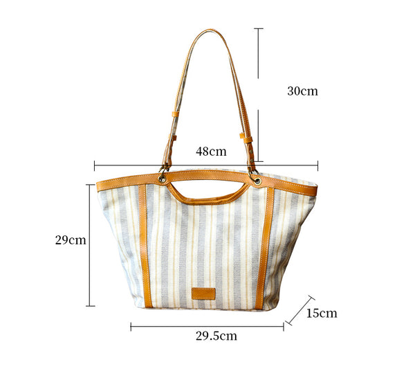 Womens Canvas Tote Bag with Genuine Leather Trim Large Shoulder Handbag for Work and Travel Classy