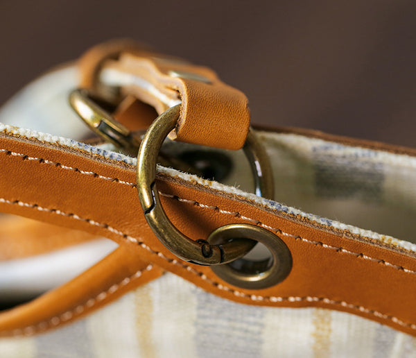 Womens Canvas Tote Bag with Genuine Leather Trim Large Shoulder Handbag for Work and Travel Details