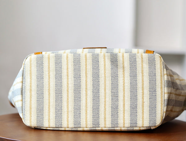 Womens Canvas Tote Bag with Genuine Leather Trim Large Shoulder Handbag for Work and Travel Gift