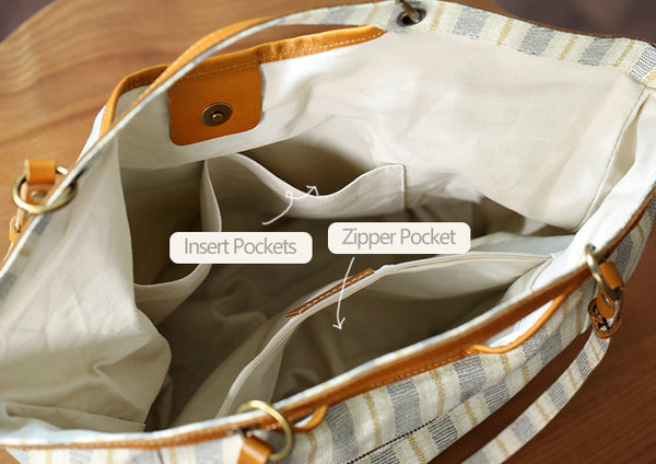 Womens Canvas Tote Bag with Genuine Leather Trim Large Shoulder Handbag for Work and Travel Nice