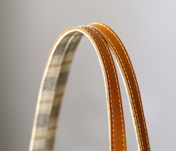 Womens Canvas Tote Bag with Genuine Leather Trim Large Shoulder Handbag for Work and Travel Quality