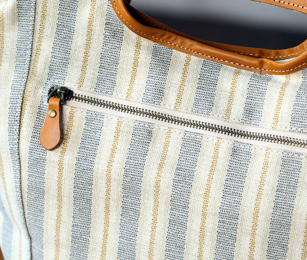 Large Capacity Canvas Handbag for Women Vintage Leather Accent Tote