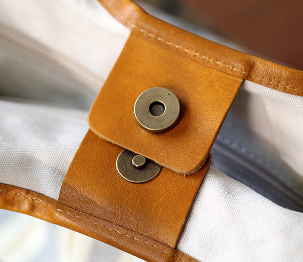 Womens Canvas Tote Bag with Genuine Leather Trim Large Shoulder Handbag for Work and Travel Stylish