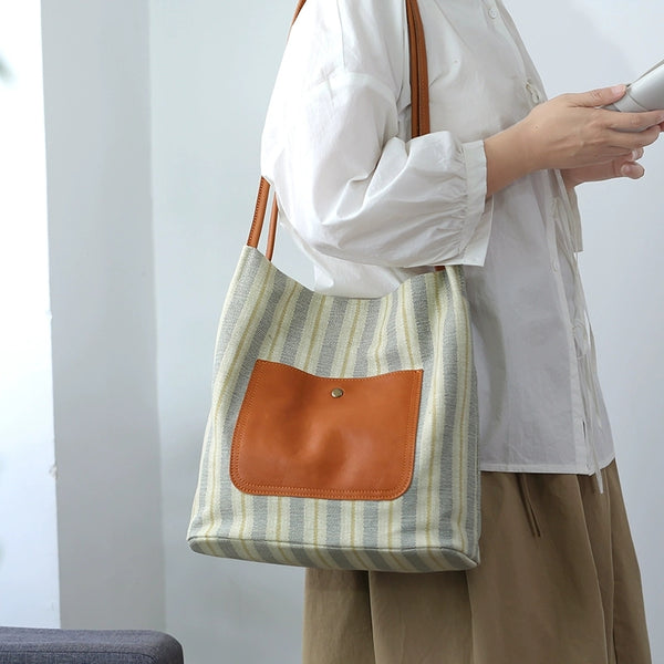 Womens Canvas and Leather Shoulder Bag for Women Lightweight Tote with Pockets Accessories