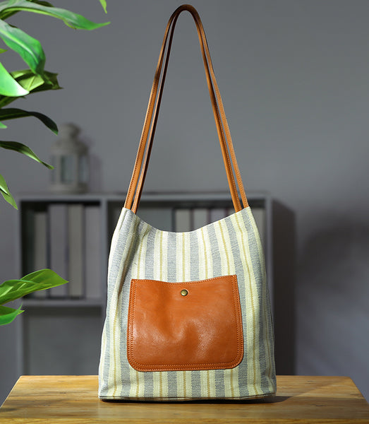Womens Canvas and Leather Shoulder Bag for Women Lightweight Tote with Pockets Badass