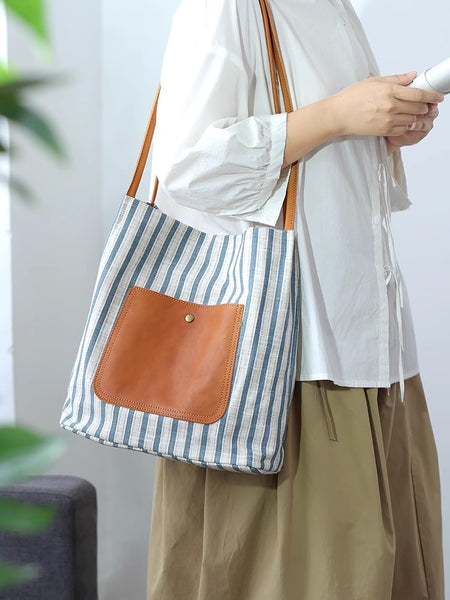 Womens Canvas and Leather Shoulder Bag for Women Lightweight Tote with Pockets Classy