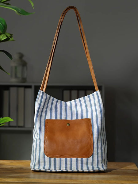 Womens Canvas and Leather Shoulder Bag for Women Lightweight Tote with Pockets Designer