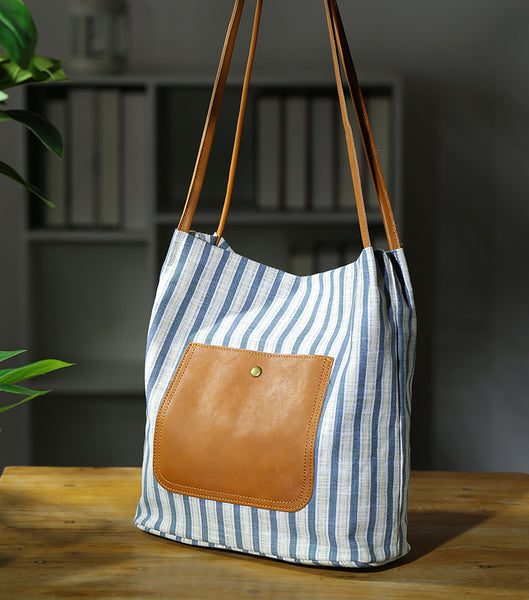 Womens Canvas and Leather Shoulder Bag for Women Lightweight Tote with Pockets Elegant