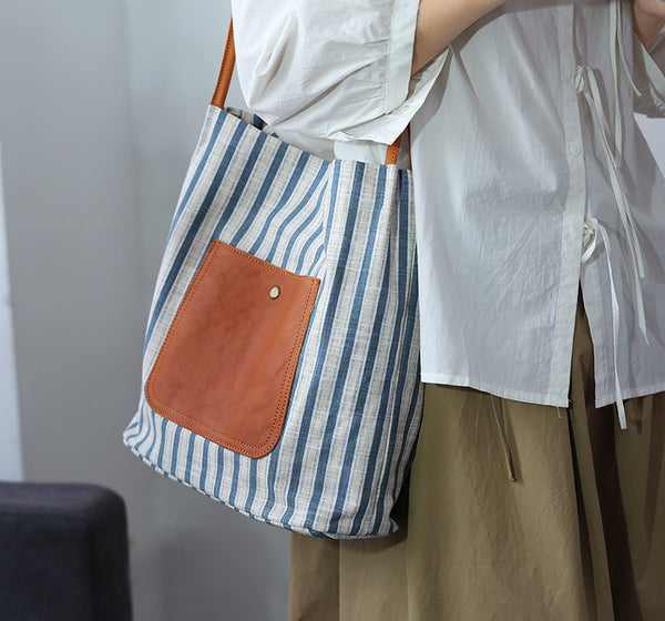Womens Canvas and Leather Shoulder Bag for Women Lightweight Tote with Pockets Fashion