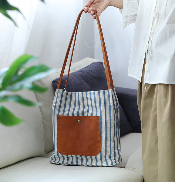 Womens Canvas and Leather Shoulder Bag for Women Lightweight Tote with Pockets Fashionable