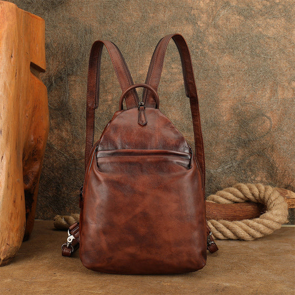 Womens Convertible Genuine Leather Backpack Bag Vintage Sling Bag Chest Bag Accessories