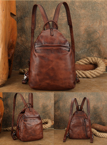 Womens Convertible Genuine Leather Backpack Bag Vintage Sling Bag Chest Bag Back