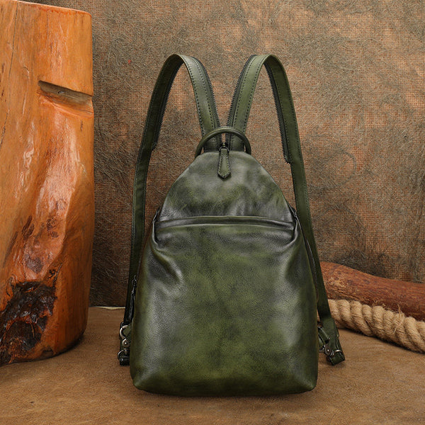 Womens Convertible Genuine Leather Backpack Bag Vintage Sling Bag Chest Bag Badass