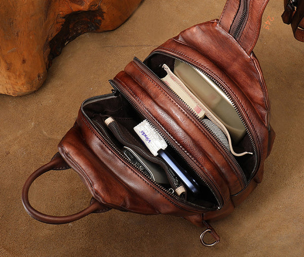 Womens Convertible Genuine Leather Backpack Bag Vintage Sling Bag Chest Bag Capacity