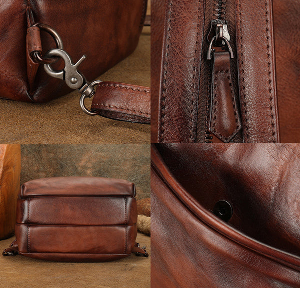 Womens Convertible Genuine Leather Backpack Bag Vintage Sling Bag Chest Bag Details