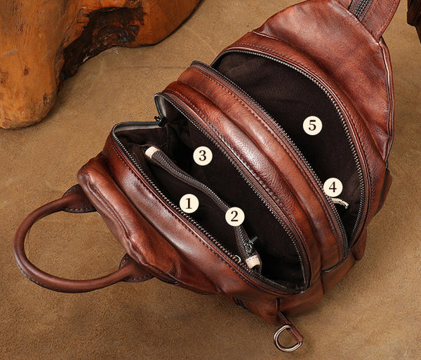 Womens Convertible Genuine Leather Backpack Bag Vintage Sling Bag Chest Bag Inside