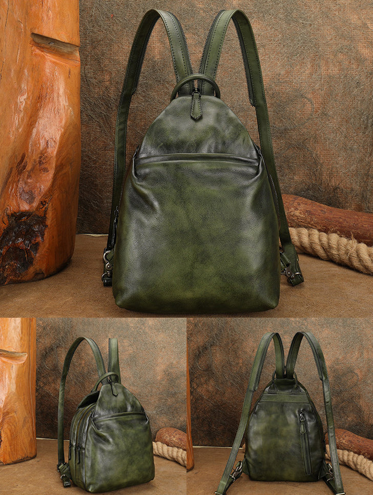 Womens Convertible Genuine Leather Backpack Bag Vintage Sling Bag Chest Bag