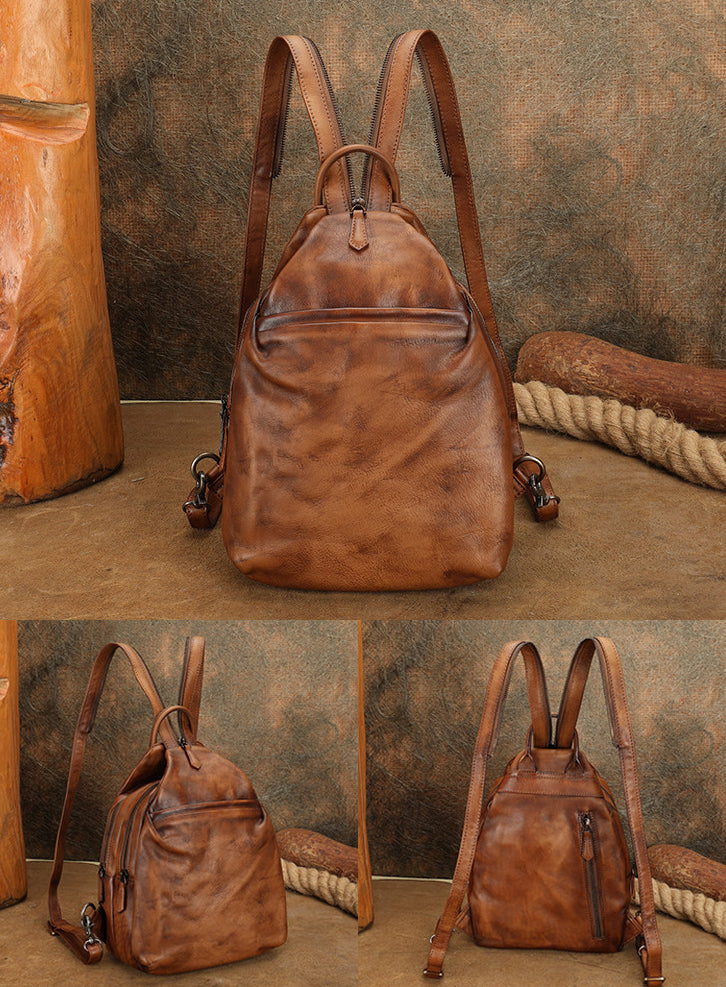 backpack chest strap leather Small Womens Genuine Leather Sling Bag Convertible Backpack Chest Bag